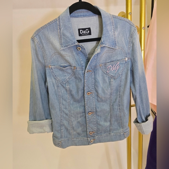 D&G Women's Light Blue Denim Jacket Dolce Gabbana Large Hearts 10 Y2K - Picture 2 of 16